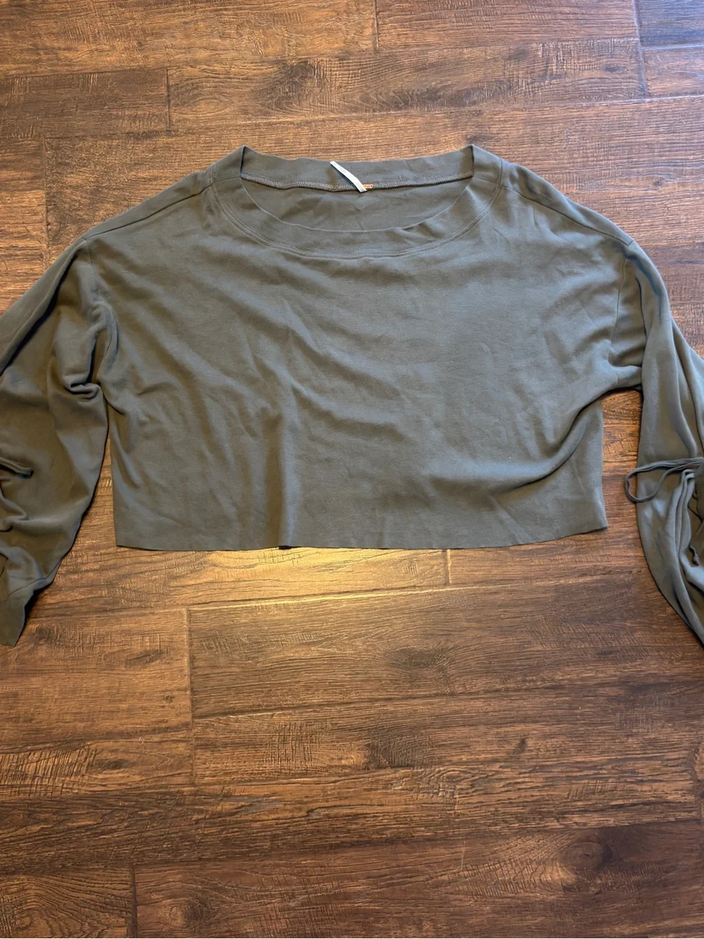 Free People Bell Sleeve Tie Back Top Olive Cotton Poplin Bateau Neck Medium